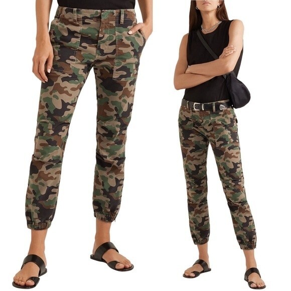 Nili Lotan Cropped French Military Pants Camo Camel Stretch Twill Cotton Size 2 - Picture 2 of 12